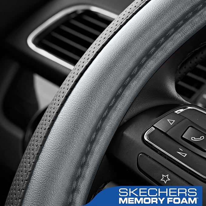 Skechers Steering Wheel Cover Memory Foam,Luxury Leather Steering Wheel Covers,Universal Anti-Slip Fit 14" 1/2-15" Car Wheel 