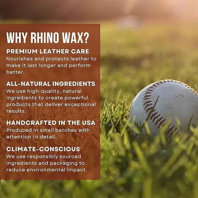 Rhino Wax - Baseball Glove Oil 8 oz (Not Made in China) - Softens & Hydrates Leather Fibers - Improves Ball Gloves Flexibilit