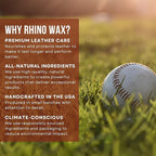 Rhino Wax - Baseball Glove Oil 8 oz (Not Made in China) - Softens & Hydrates Leather Fibers - Improves Ball Gloves Flexibilit