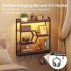 HOOBRO 27.5" Floating Shelf with LED Lights, Gaming LED Wall Mounted Shelf with Hanging Rod & 4 S-Hooks, 4-Tier Hanging Displ
