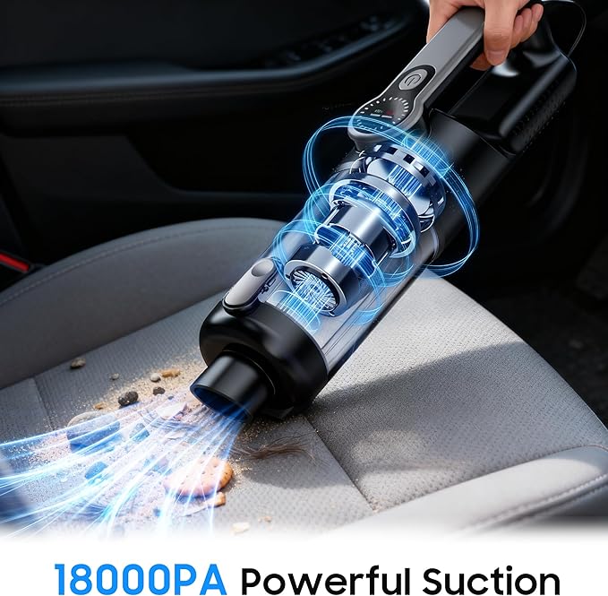 Cordless Handheld Car Vacuum Cleaner for Car Interior, Strong Suction Portable Vacuum for Pet Hair & Quick Home Cleaning, Rec