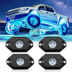 LivTee RGB LED Rock Lights Kit, 4 Pods Waterproof Underglow Neon Lights with Bluetooth App Control - Multi-Color & Music Sync Wheel Light for Trucks SUV UTV ATV RZR Golf Cart