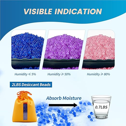 5 Sets 1000g Rechargeable Silica Gel Beads with 1 Cloth Bag, Indicating Blue Desiccants Beads [3-5mm] Moisture Absorber Desic