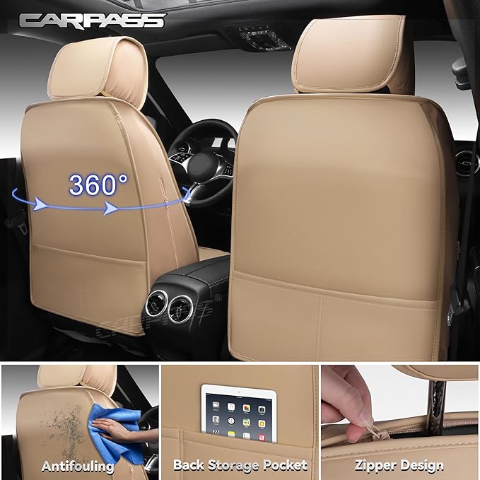 CAR PASS Nappa Leather Car Seat Covers Front Seats, Luxury Seat Protector for Cars, Waterproof Anti-Slip Seat Cushion Airbag 