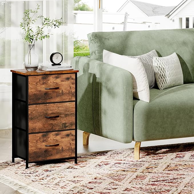 Somdot Dresser for Bedroom with 3 Drawers, Storage Organizer Chest of Drawers with Removable Fabric Bins for Closet Bedside L