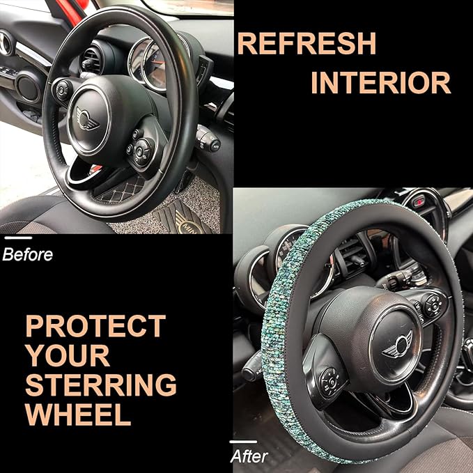 PINCTROT Large Size Chenille Leather Steering Wheel Cover, Soft Mottled Colors, Sweat-Proof, Non-Slip Grip, All-Season Comfor