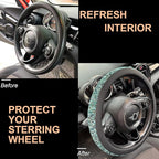 PINCTROT Chenille Leather Steering Wheel Cover, Soft Mottled Colors, Sweat-Proof, Non-Slip Grip, All-Season Comfort, Universal 14.5-15 Inch(Mottled Teal)