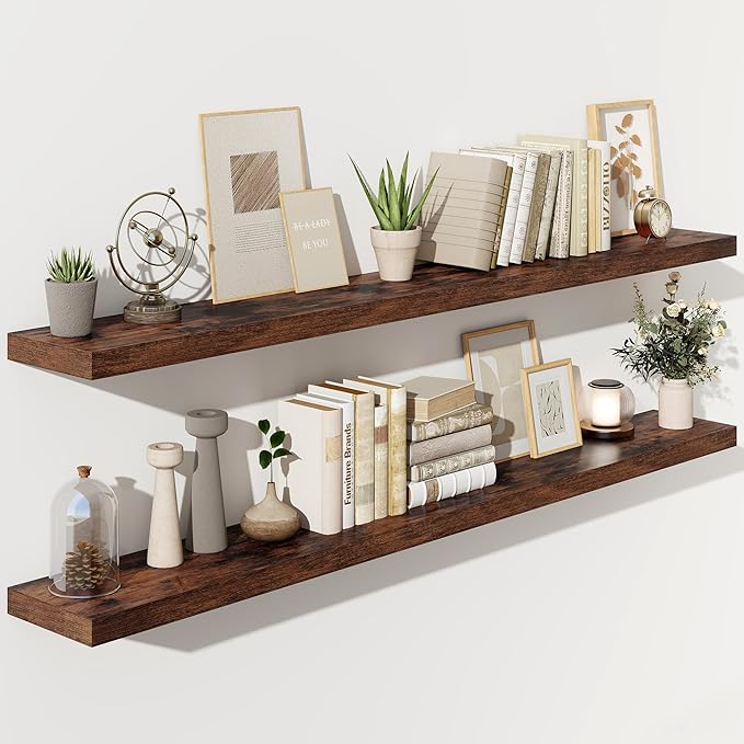 Fun Memories 72 Inch Floating Shelves for Wall, Fireplace Mantel Shelf with Invisible Heavy Duty Bracket, 8 Inch Deep Storage