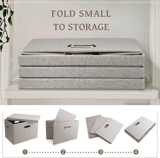 Graciadeco Medium 15" 21 Quart Collapsible Stackable Storage Bins with Lids, 5 Packs Beige Foldable Fabric Closet Boxes Heavy