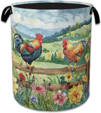 Rooster Laundry Hamper Farm Floral Laundry Basket Collapsible Portable Clothes Toy Storage Bin for Bathroom Bedroom Room Deco