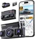 360° View 4K 4 Channel Dash Cam Front and Rear Inside Left Right, Built-in GPS, 5.8GHz WiFi, Car Dash Camera for Cars with Ap