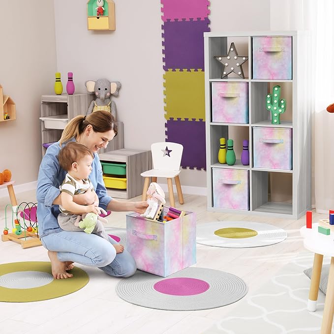 Sorbus Fabric Storage Cubes - 6 Foldable Tie Dye Storage Bins for Organizing Cubbies, Toy Box - Clothes Storage & Closet Orga