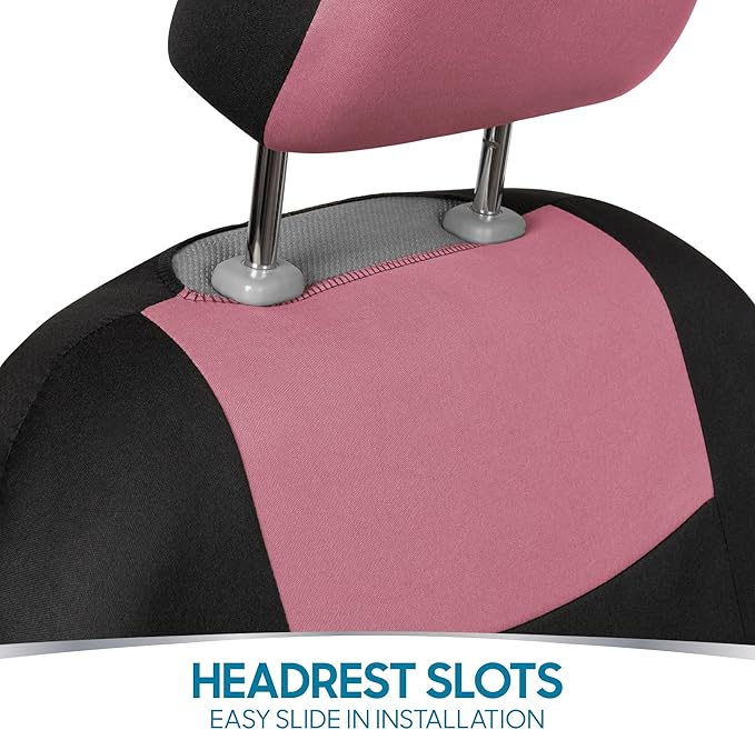 BDK PolyPro Car Seat Covers Full Set in Pink on Black, Front and Rear Split Bench Seat Covers for Cars, Easy to Install Car S