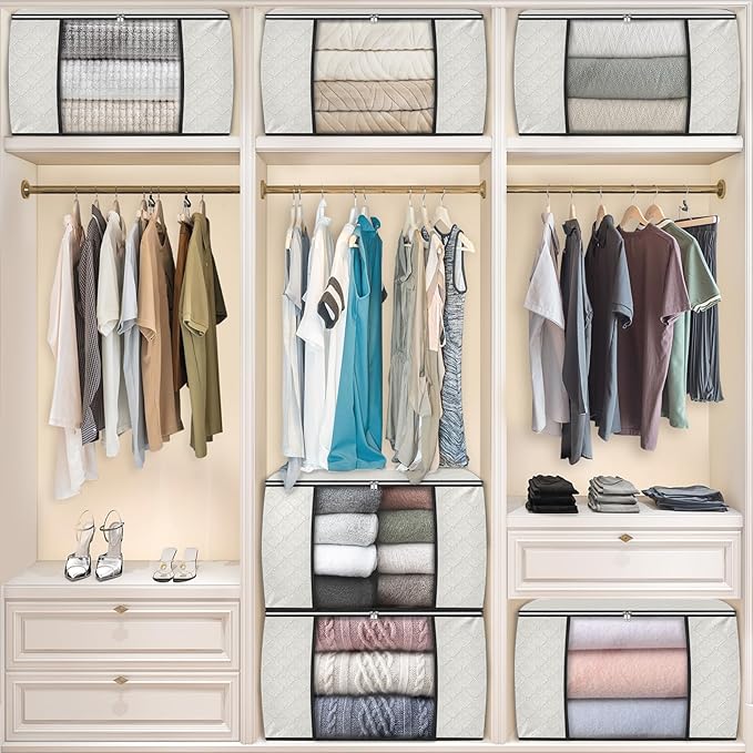 Fab totes 24 Gallons Clothes Storage, Foldable Thick Fabric Blanket Storage Bags, Containers for Organizing Bedroom, Closet, 