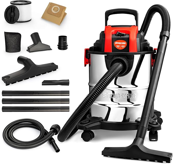 Shop-Vac 5 Gallon 4.0 HP Wet/Dry Vacuum with Blower Function, Stainless Steel Tank, Portable Shop Vacuum with Wheels, Include