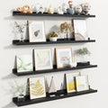 Fun Memories Picture Ledge Shelf, Black Floating Shelves Set of 4, 36 Inch Picture Shelves for Wall with Ledge, Large Nursery