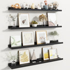 Fun Memories Picture Ledge Shelf, Black Floating Shelves Set of 4, 36 Inch Picture Shelves for Wall with Ledge, Large Nursery