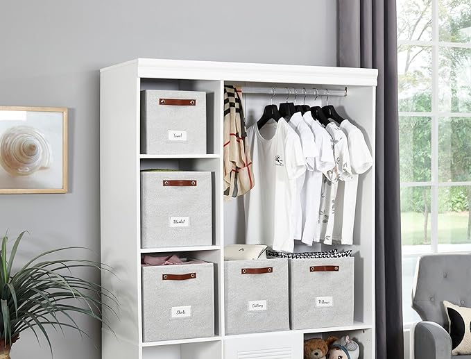 DECOMOMO Storage Baskets, 13x15x13 Storage Cube Bins with Labels for Organizing Shelves (Kallax / 4pcs, Light Texture Grey)