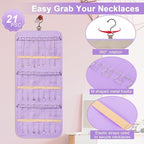 Dynoro Double-Sided Hanging Jewelry Organizer, Lavender Storage Roll for Earrings, Necklaces, Rings, 48 Pockets 21 Hooks, Dur