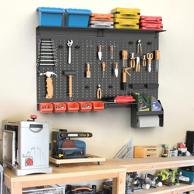 TORACK Metal Pegboard Wall Organizer 4ft Wide, Tool Storage Pegboard System for Garage with Accessories, Wall Mount Storage B