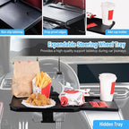 VarCozy Car Steering Wheel Tray, Foldable Hanging Rear Headrest Car Tray with Expandable Tray and Beverage Cup Slot, Portable Car Desk for Laptop Work, Eating, Drinking, and Doodling