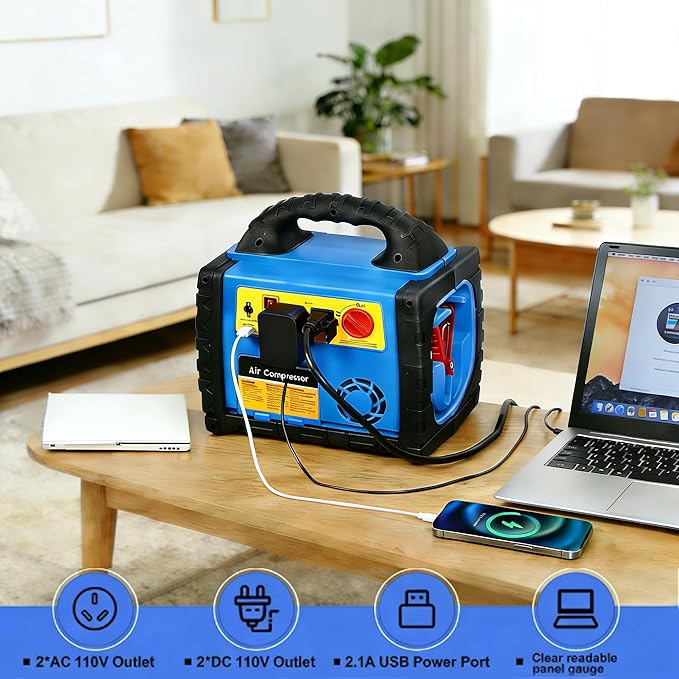 Car Jump Starter with Air Compressor, 2200A Battery Jumper Starter Portable with 260 PSI Tire Inflator, 12V Jump Box