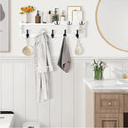 29'' Coat Rack Wall Mount with Shelf, Coat Hanger Wall Mount with Key Hooks and Mail Holder, Wood Entryway Floating Shelf wit