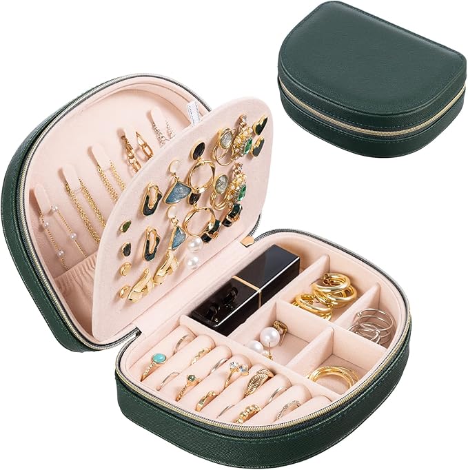ProCase Travel Size Jewelry Box, Medium Portable Seashell-Shaped Jewelry Case, 2 Layer Jewelry Organizer in PU Leather for Wo