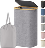 Lifewit 100L Laundry Basket with Lid, Clothes Hampers for Laundry with Bamboo Handles and 1 Removable Bag, Large Foldable Lau