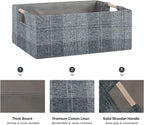 Fabric Storage Bin Box Collapsible Cotton Linen Storage Cube with Wooden Handles Rectangular Decorative Home Organizer Clothe