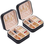 Neveika 2pcs Portable Travel Mini Jewelry Box Leather Jewellery Ring Organizer Case Storage Gift Box Girls Women (black).