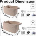 65L Large Blanket Basket,21"x16"x12" Rectangle Storage Bin with Handles,Woven Rope Laundry Basket for Toys, Clothes,Pillows,M