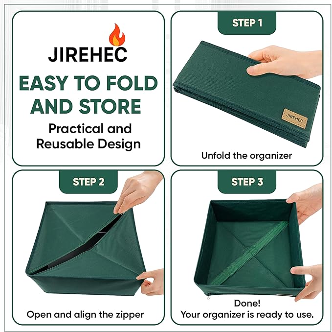 Clothes Organizer, Transform Your Drawers in Seconds - Green Set of 6 Foldable Storage Boxes with Zipper, Durable 600D Fabric