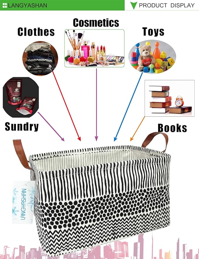 LANGYASHAN Rectangular Storage Bin Collapse Canvas Fabric Cartoon Storage Basket with Handles for Organizing Home Kitchen Boy