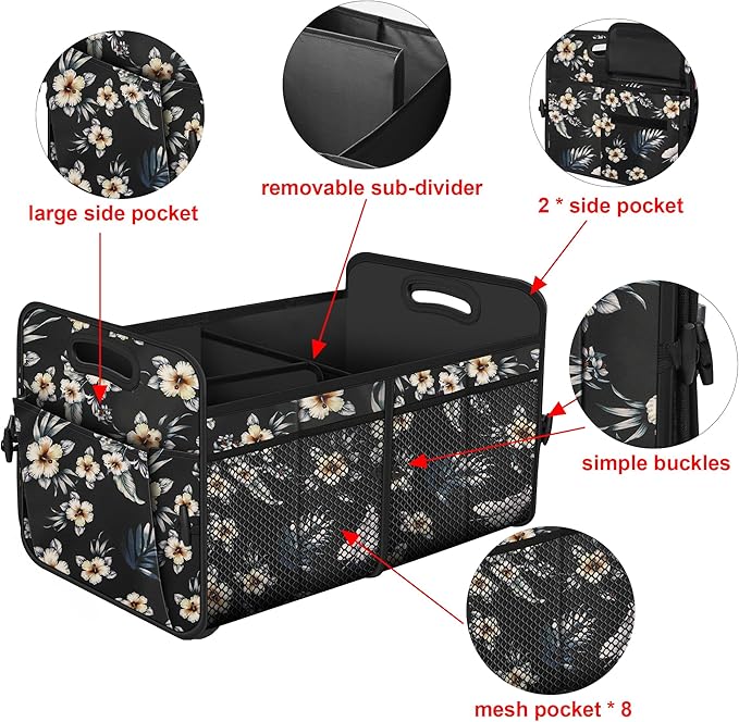 Femuar Car Trunk Organizer,Car Storage Organizer with 72L Large Capacity Waterproof Collapsible and 11 Pockets,Trunk Organizer for Car