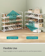 SONGMICS Shoe Rack, 4-Tier Shoe Organizer, Metal Storage Shelf, Upright or Upside Down, for 20-25 Pairs, Stackable, for Entry