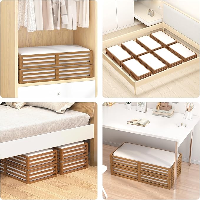 Wisuce Bamboo Under Bed Storage Containers- Underbed Organizer with Wheels with Large Dust Bag,Sturdy Wood Rolling Under the 