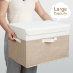 GRANNY SAYS Storage Boxes with Lids, Decorative Storage Bins, Shelf Baskets, Clothes Storage and Organization, White/Khaki, 2