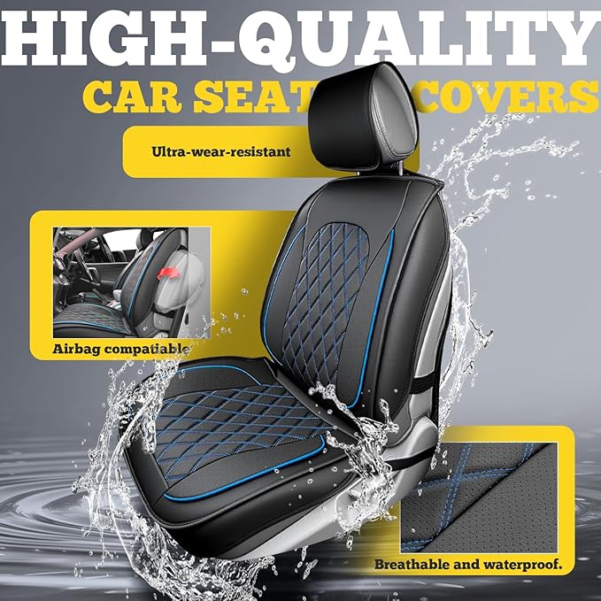 LINGVIDO Car Seat Covers Full Set (5 Seats) - Premium Perforated Nappa Leather, Waterproof Shield, Omni-Adapt Fit SUVs Sedans