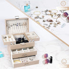 Dajasan Jewelry Organizer Box, Large Jewelry Boxes for Women Girls, Space-Saving 4 Layers Jewelry Storage Case with Drawer, M