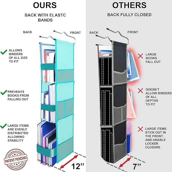 ABRA® 3 Shelf Hanging Locker Organizer for School, Work, Gym, Storage | Deep Shelves 6.5" x 9”| Eco-Friendly Fabric | Adjusta