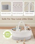 Maliton Baby Diaper Caddy Organizer, Cotton Rope Diaper Caddy Basket, Large Storage Basket for Newborn Boys and Girls, Gift f