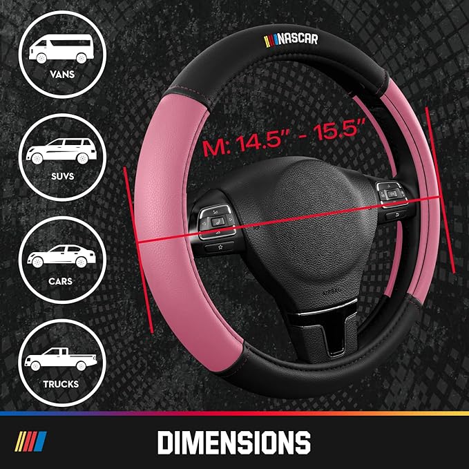 NASCAR Steering Wheel Cover, Two-Tone Pink Leather Patchwork, Universal Fit 14.5"-15.5" Steering Covers for Cars, Anti-Slip, 