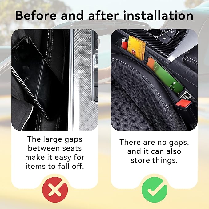 2PCS Car Seat Gap Filler, Anti-Drop Vehicle Console Crevice Blocker with 2 Storage Areas, Seat Side Seam Organizer Plug from Droping, Universal Automotive Interior Accessories(Beige)