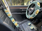 Handmade Crochet Sun Car Steering Wheel Covers Universal 14-15 inch,Cute Steering Wheel Cover,Car Accessories (Sun Wheel Cover+2belt Cover+2Coaster+Hanging)