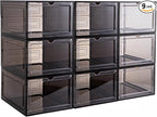 Attelite X-Large Clear Plastic Shoe Boxes - Stackable Shoe Organizer with Magnetic Door, Drop Front Display Box (9 Pack, Clea