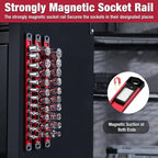 WORKPRO Magnetic Socket Organizer Set, 3-Piece Aluminum Alloy Socket Rail, Heavy Duty Socket Holder, Socket Rack Kit 1/4-Inch