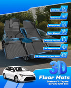 Sunsdrew Floor Mats for Toyota Corolla Sedan 2014-2019 (Not for Hatchback), All Weather Car Mats 2 Rows Floor Liners for Corolla Accessories, TPE Rubber Raised Edge