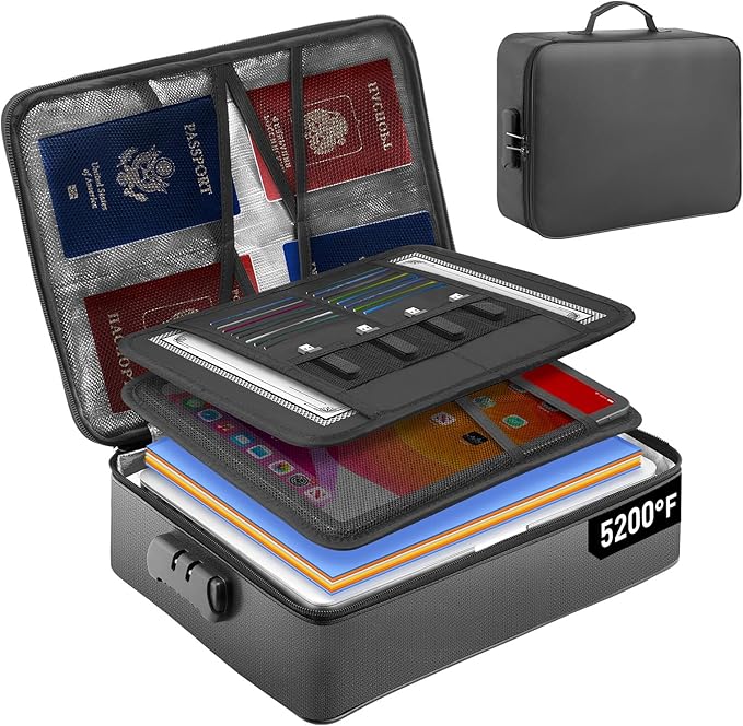 5200°F Fireproof Document Bag with Lock - Mondoshop Heat-Insulated Fireproof Document Box, Important Document Organizer, Port