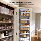 5 Tiers Ultra-thin Over Door Organizer with 10 Mesh Side Pockets, 44 lbs Weight Capacity Hanging Storage Organizer with Clear